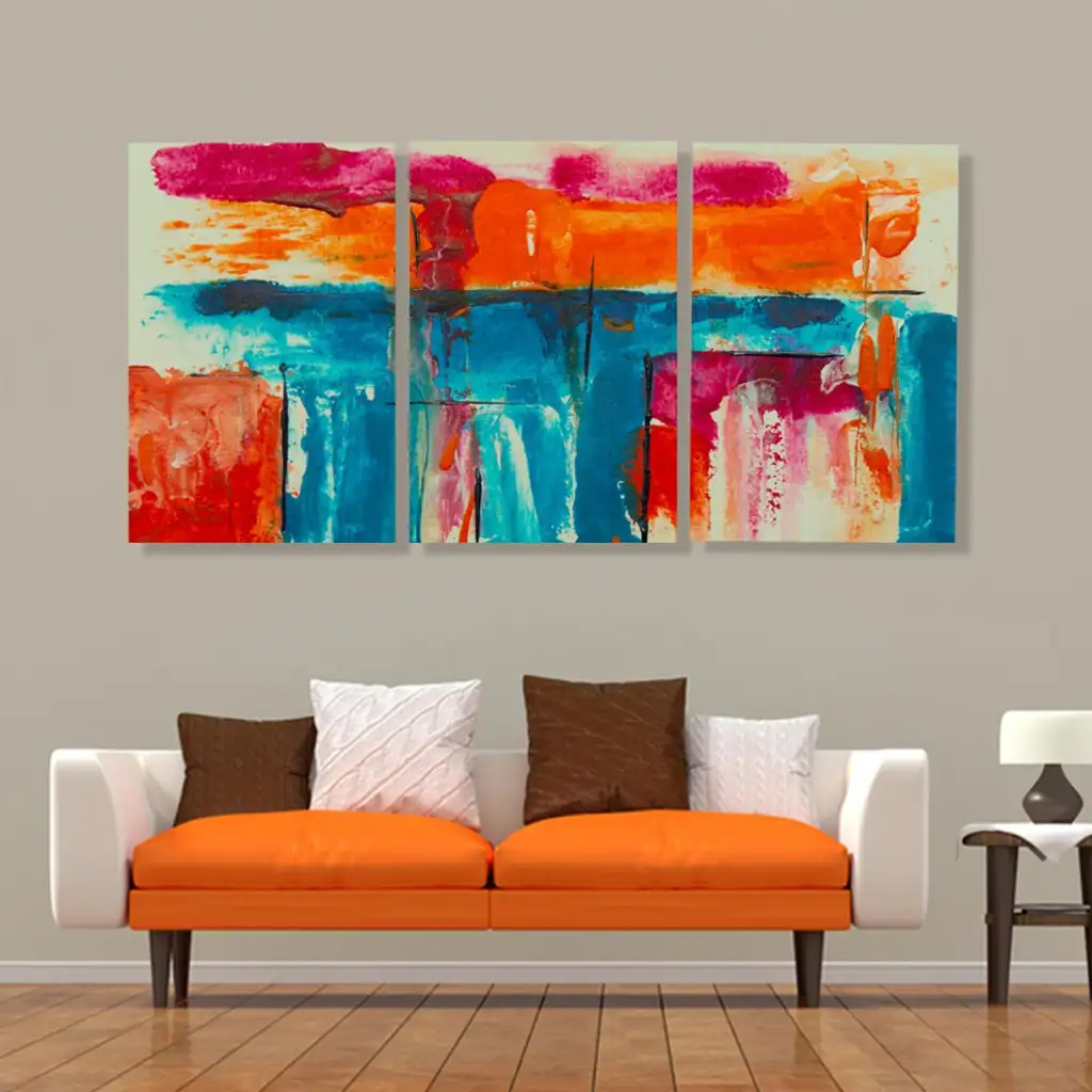 لوحة جدارية فنية لتزين الحائط بتصميم تجريدي ، ثلاث قطع ،مقاس ( 120X60cm)