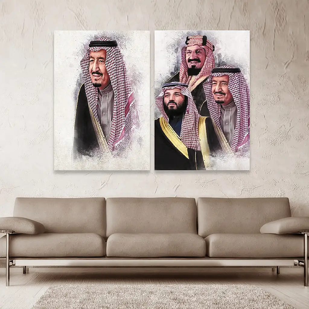 لوحة جدارية فنية لتزين الحائط ,صورة الملك بن سلمان, قطعتين ,القياس:80x60سم