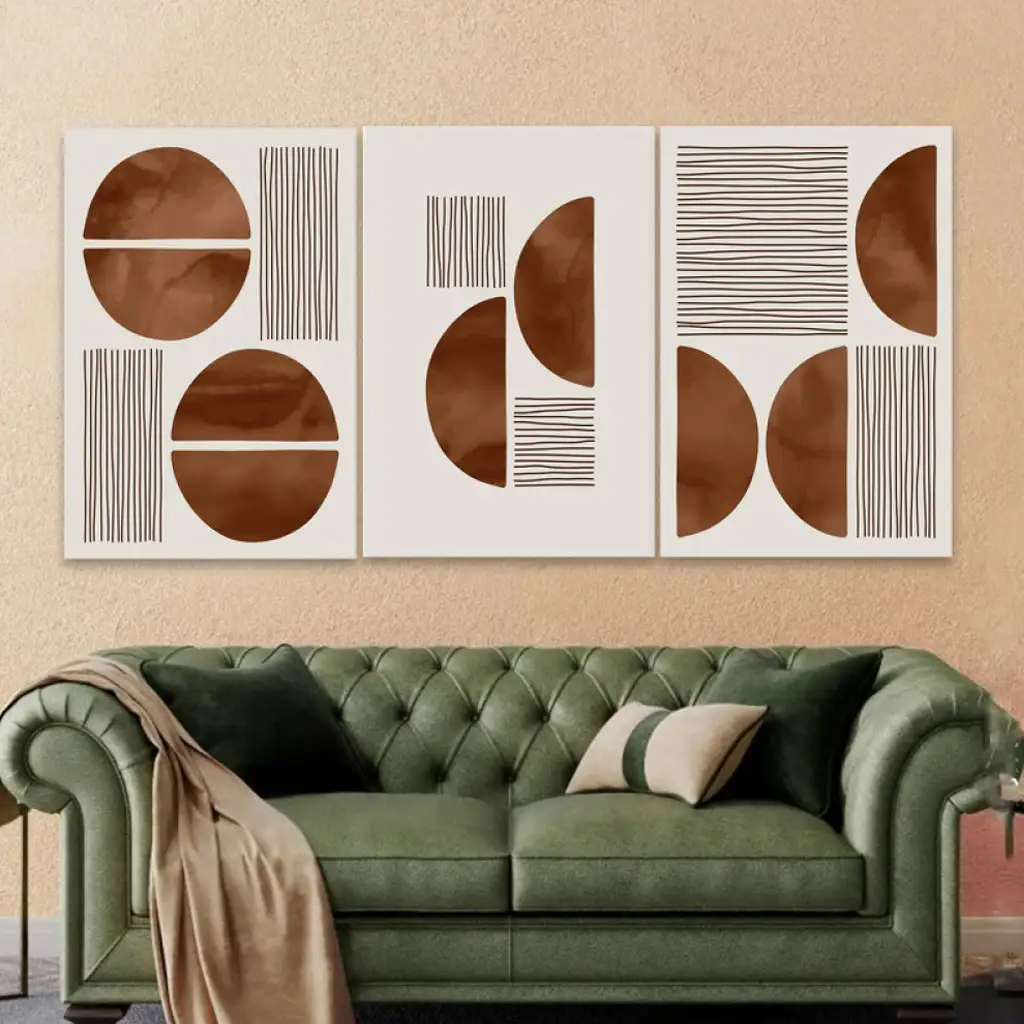 لوحة جدارية فنية لتزين الحائط بتصميم تجريدي ، ثلاث قطع ،مقاس ( 120X60cm)