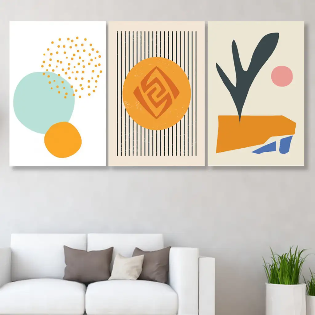لوحة جدارية فنية لتزين الحائط بتصميم عصري، ثلاث قطع ،مقاس ( 120X60cm)