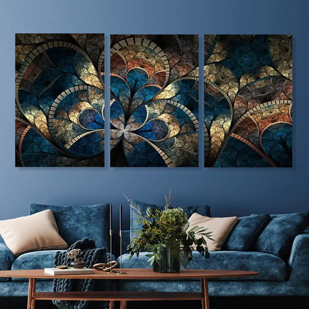 لوحة جدارية فنية لتزين الحائط بتصميم تجريدي ، ثلاث قطع ،مقاس ( 120X60cm)