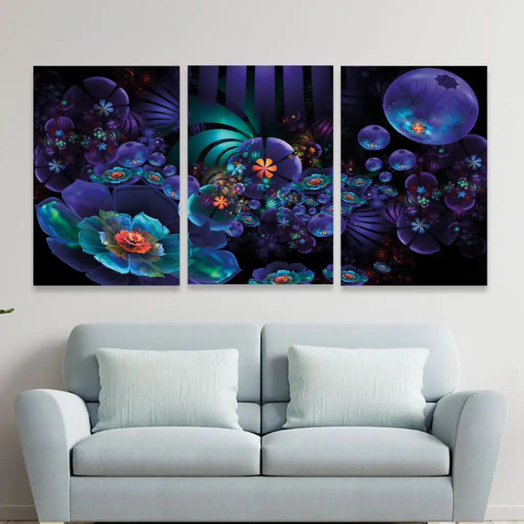 لوحة جدارية فنية لتزين الحائط بتصميم تجريدي، ثلاث قطع ،مقاس ( 120X60cm)