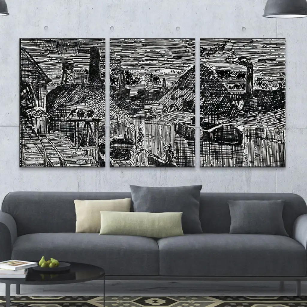 لوحة جدارية فنية لتزين الحائط بتصميم تجريدي، ثلاث قطع ،مقاس ( 120X60cm)