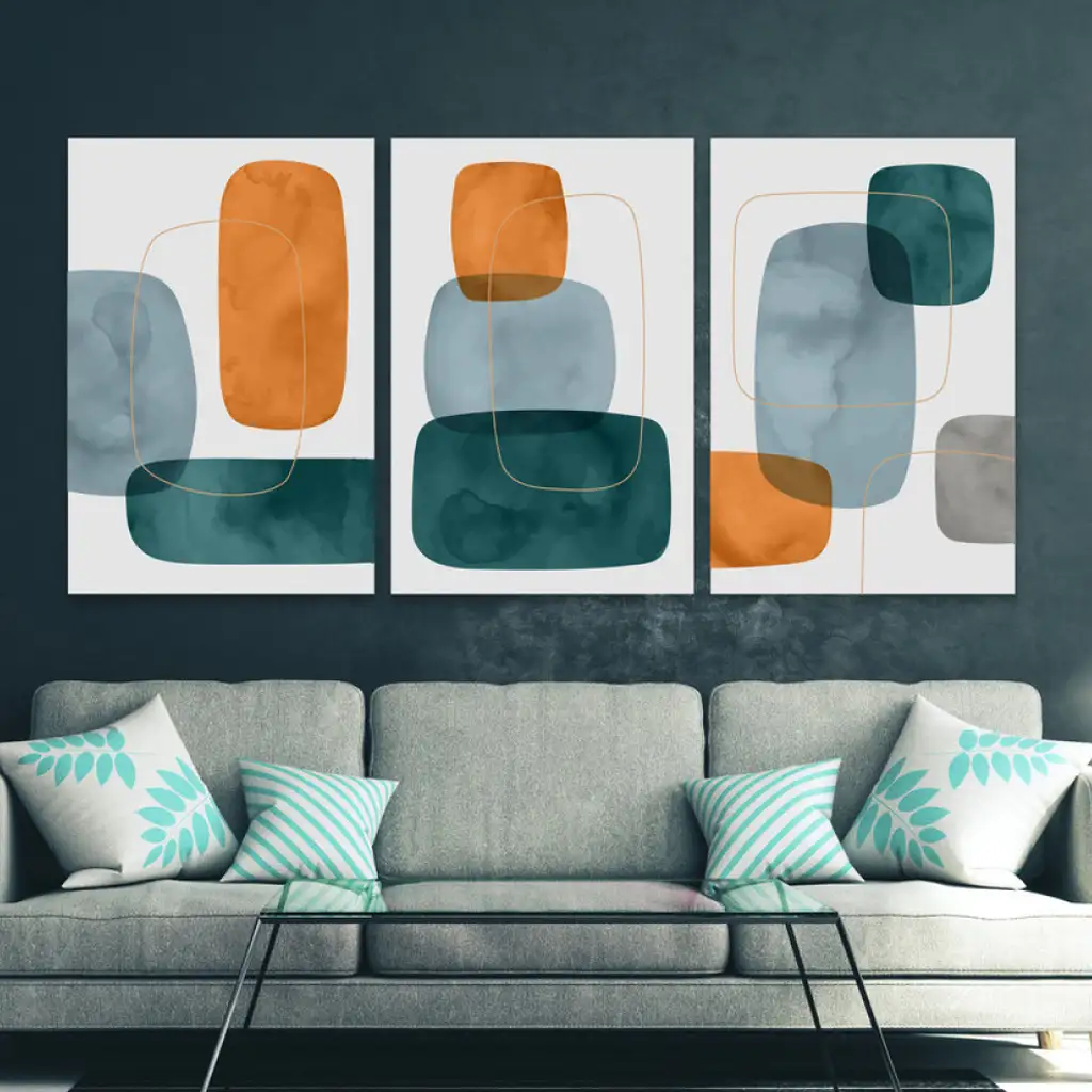لوحة جدارية فنية لتزين الحائط بتصميم تجريدي ، ثلاث قطع ،مقاس ( 120X60cm)