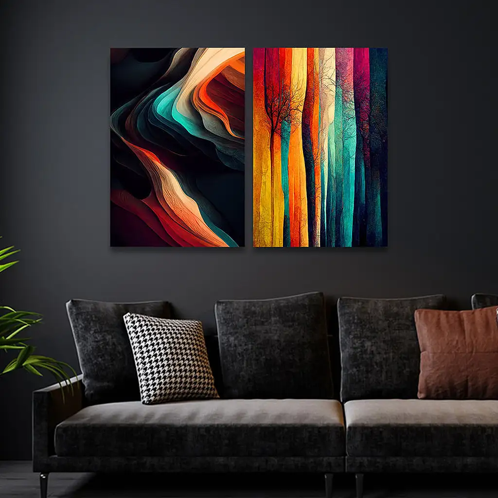 لوحة جدارية فنية لتزين الحائط بتصميم تجريدي, قطعتين ,القياس:80x60سم