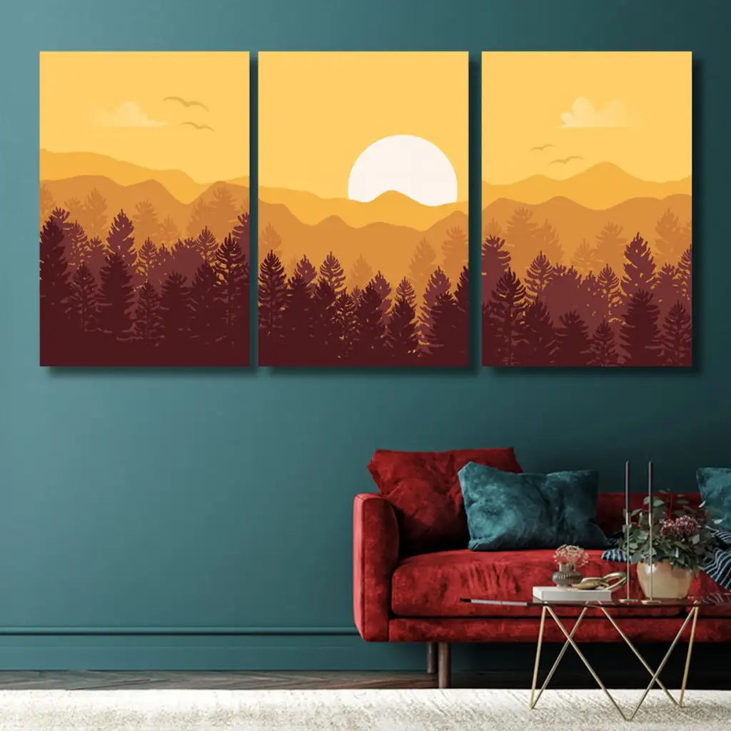 لوحة جدارية فنية لتزين الحائط بتصميم طبيعة، ثلاث قطع ،مقاس ( 120X60cm)