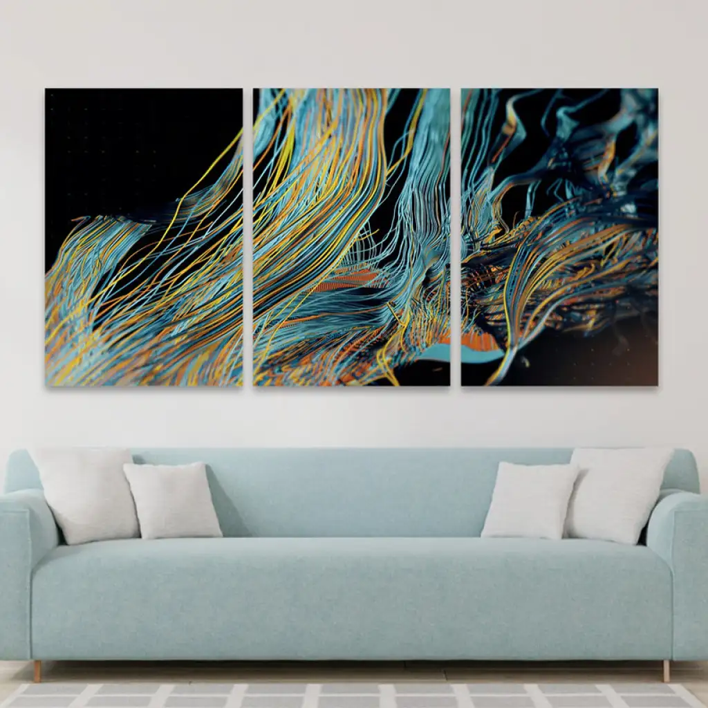 لوحة جدارية فنية لتزين الحائط بتصميم تجريدي، ثلاث قطع ،مقاس ( 120X60cm)