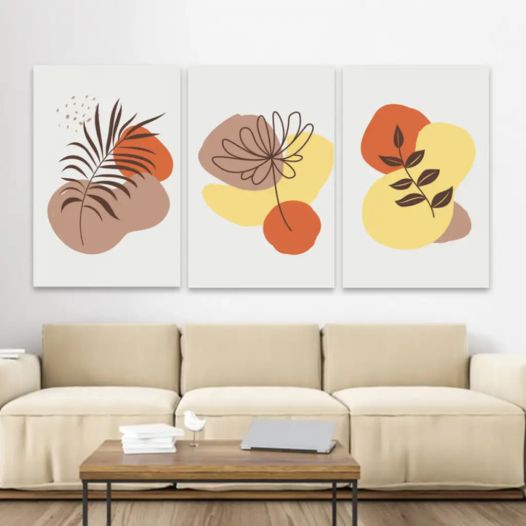 لوحة جدارية فنية لتزين الحائط بتصميم تجريدي ، ثلاث قطع ،مقاس ( 120X60cm)