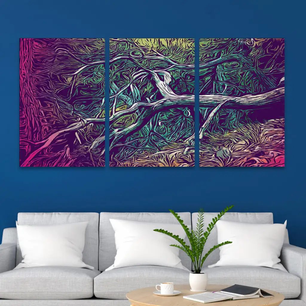 لوحة جدارية فنية لتزين الحائط بتصميم طبيعة، ثلاث قطع ،مقاس ( 120X60cm)