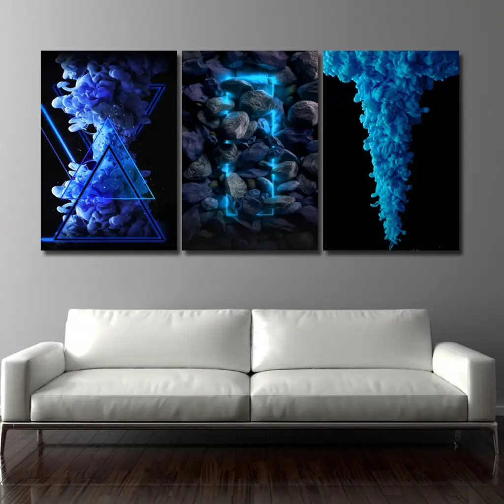 لوحة جدارية فنية لتزين الحائط بتصميم تجريدي، ثلاث قطع ،مقاس ( 120X60cm)