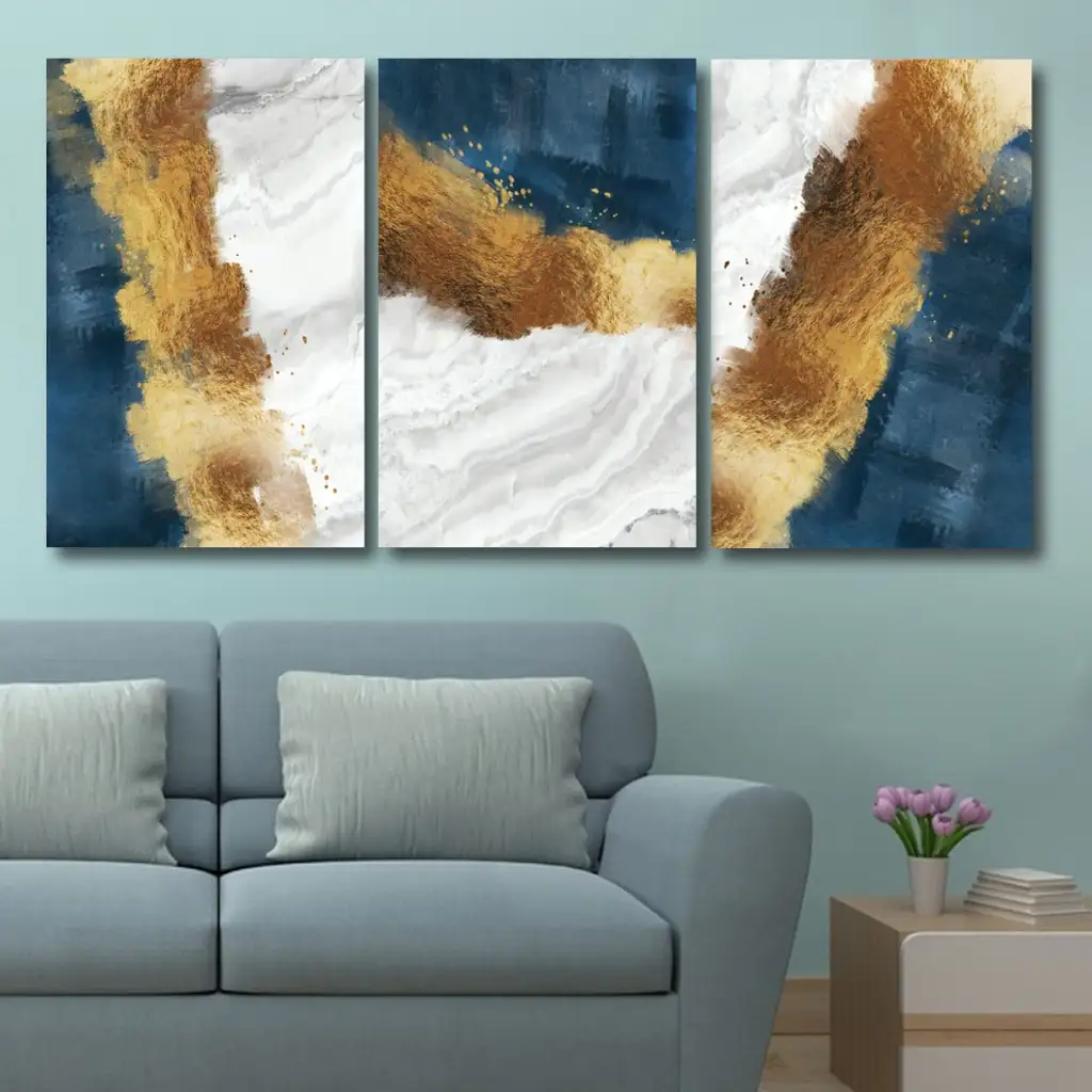 لوحة جدارية فنية لتزين الحائط بتصميم تجريدي، ثلاث قطع ،مقاس ( 120X60cm)