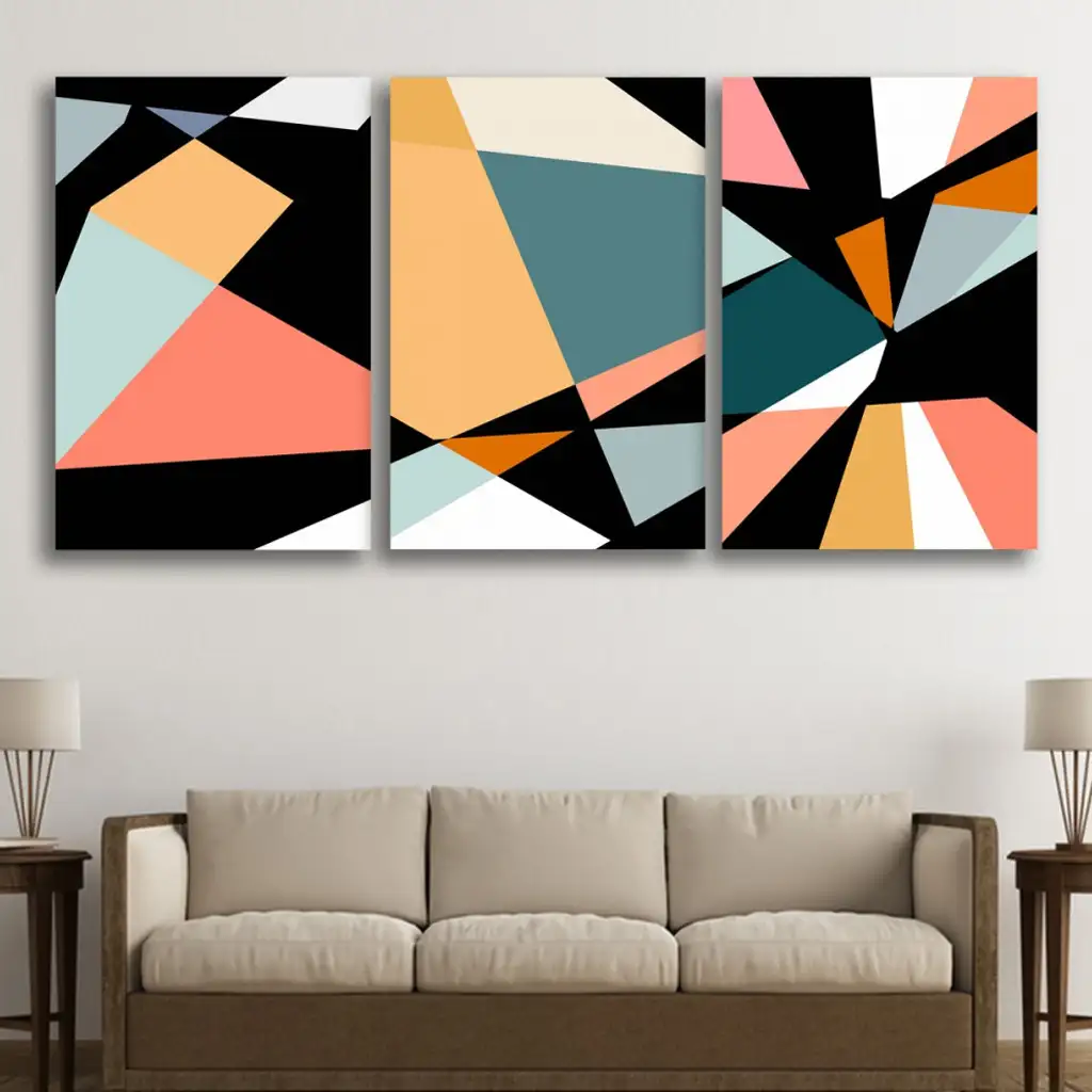 لوحة جدارية فنية لتزين الحائط بتصميم تجريدي، ثلاث قطع ،مقاس ( 120X60cm)