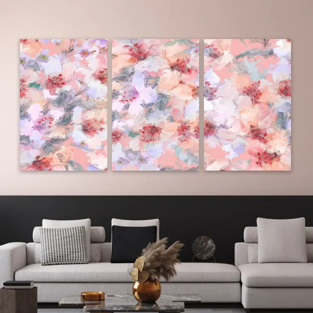 لوحة جدارية فنية لتزين الحائط بتصميم تجريدي ، ثلاث قطع ،مقاس ( 120X60cm)