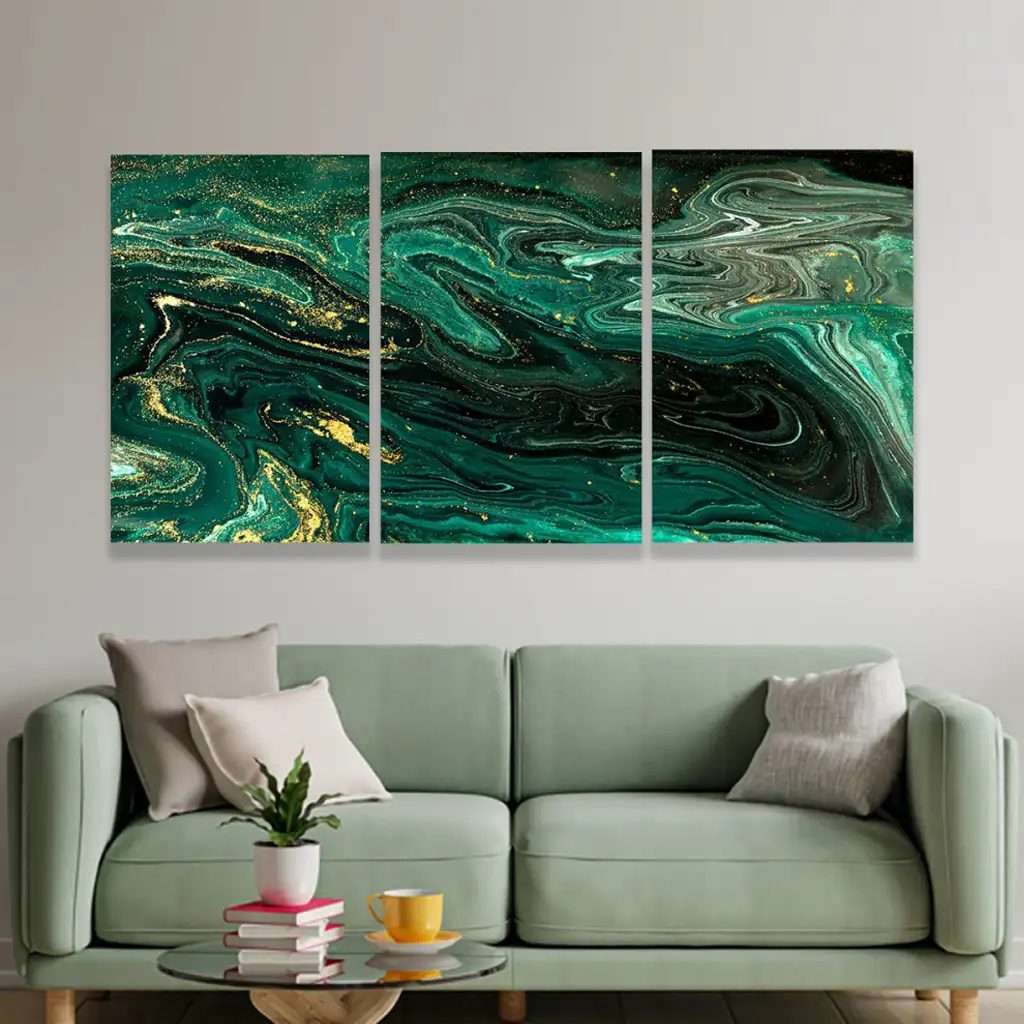 لوحة جدارية فنية لتزين الحائط بتصميم تجريدي ، ثلاث قطع ،مقاس ( 120X60cm)
