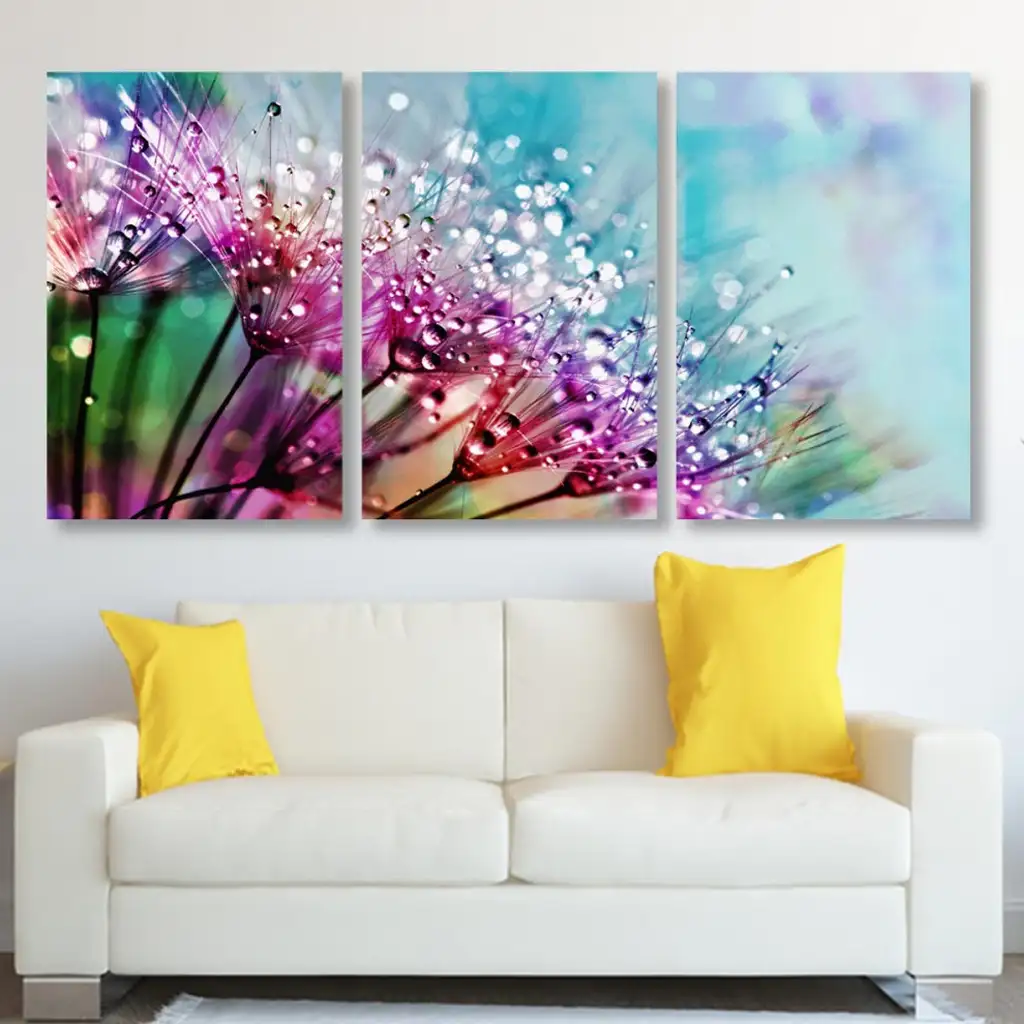 لوحة جدارية فنية لتزين الحائط بتصميم ورود، ثلاث قطع ،مقاس ( 120X60cm)