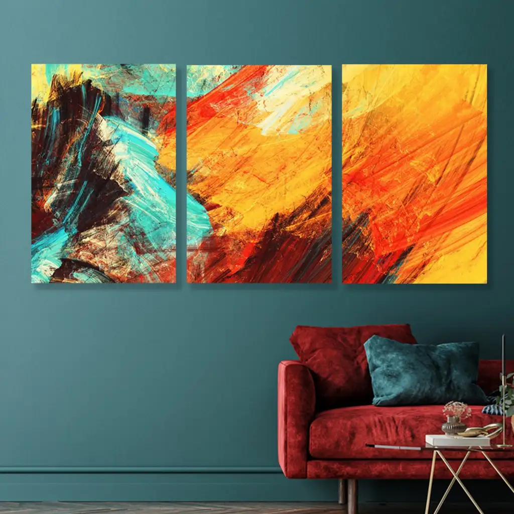 لوحة جدارية فنية لتزين الحائط بتصميم تجريدي ، ثلاث قطع ،مقاس ( 120X60cm)