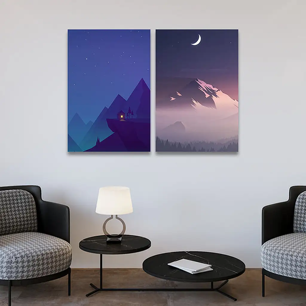 لوحة جدارية فنية لتزين الحائط بتصميم جبل, قطعتين ,القياس:80x60سم