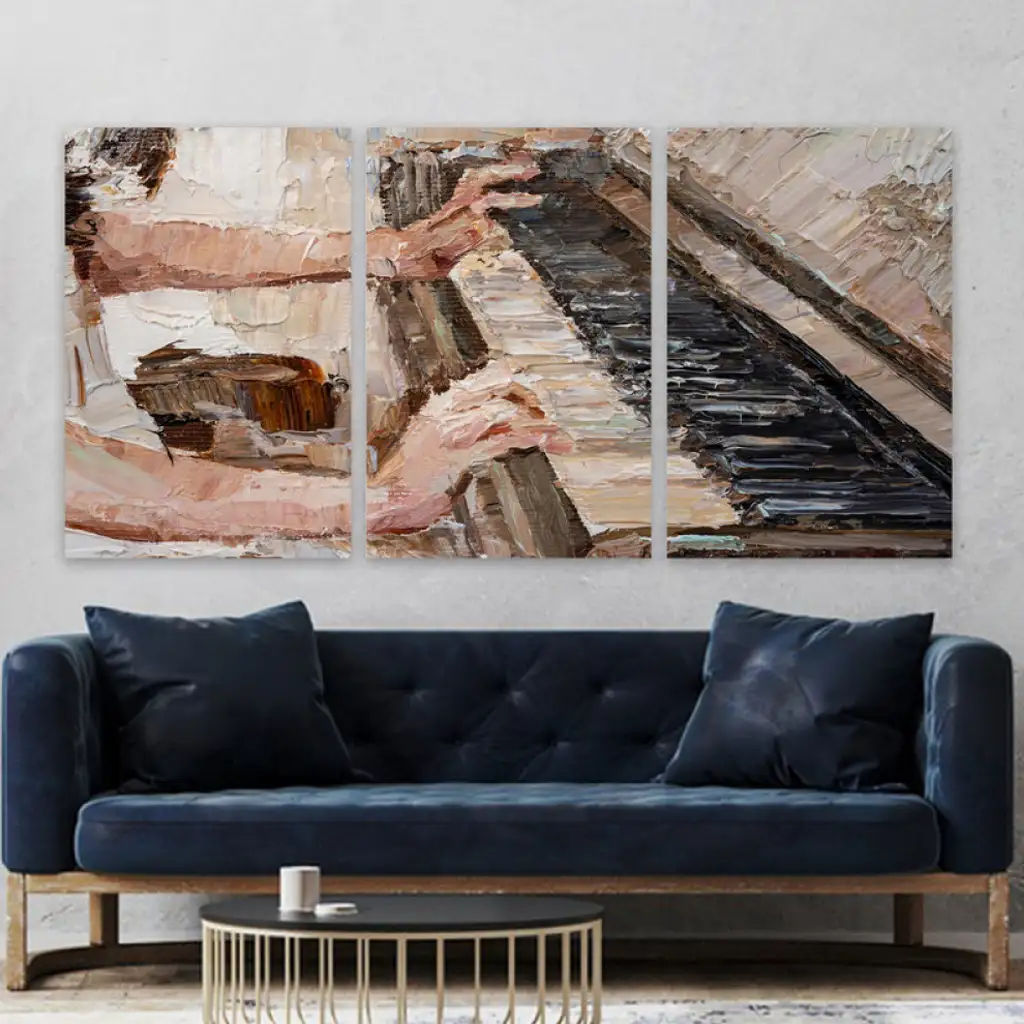 لوحة جدارية فنية لتزين الحائط بتصميم تجريدي ، ثلاث قطع ،مقاس ( 120X60cm)