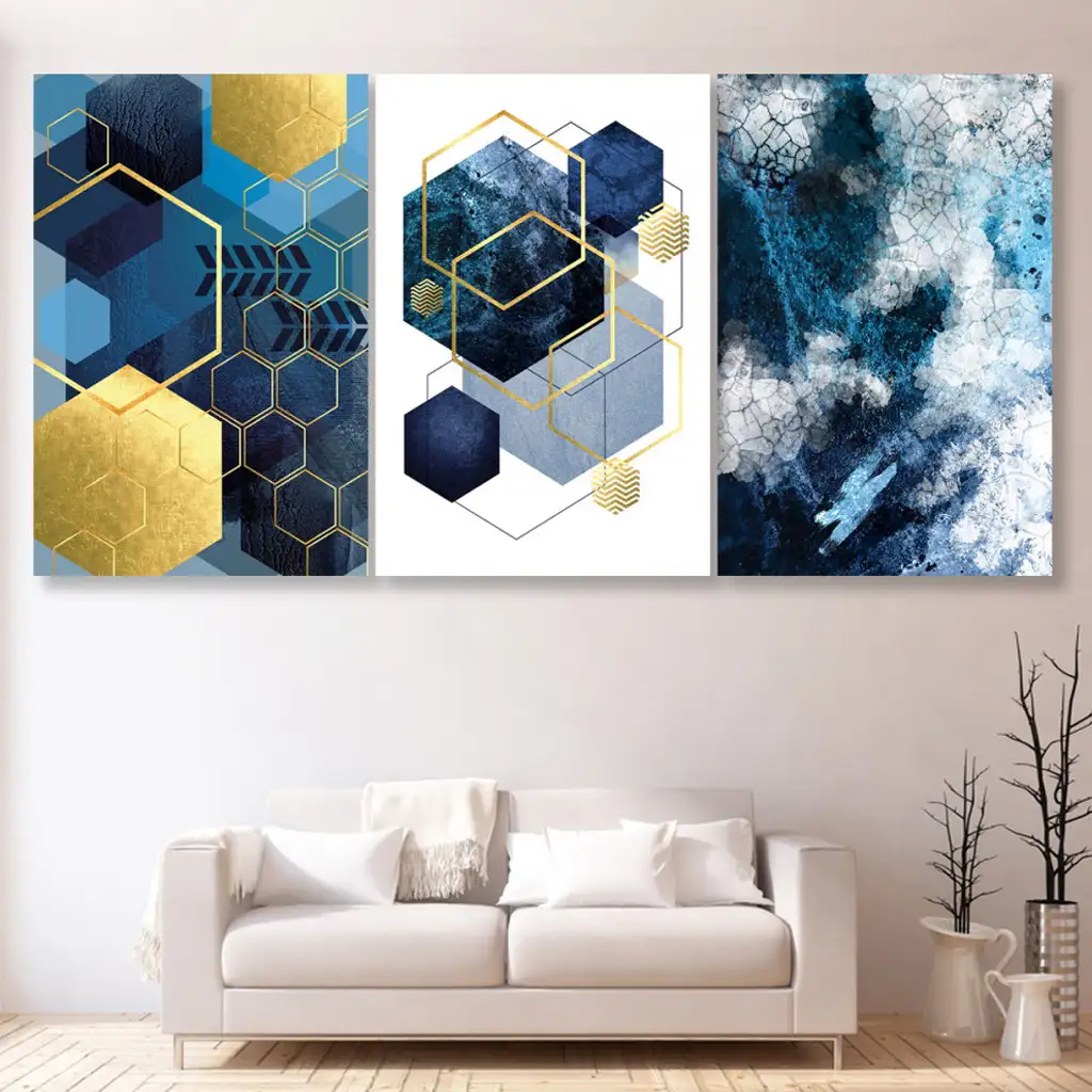 لوحة جدارية فنية لتزين الحائط بتصميم عصري ، ثلاث قطع ،مقاس ( 120X60cm)