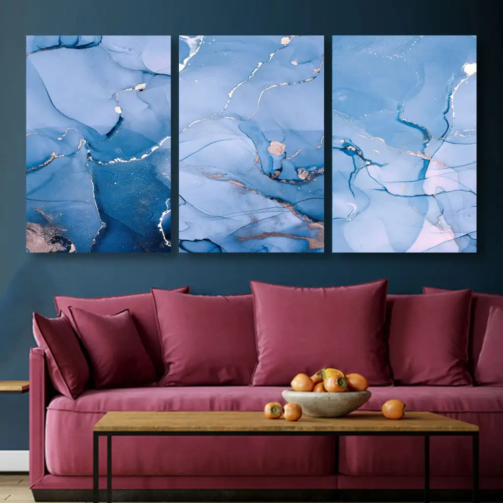 لوحة جدارية فنية لتزين الحائط بتصميم تجريدي ، ثلاث قطع ،مقاس ( 120X60cm)