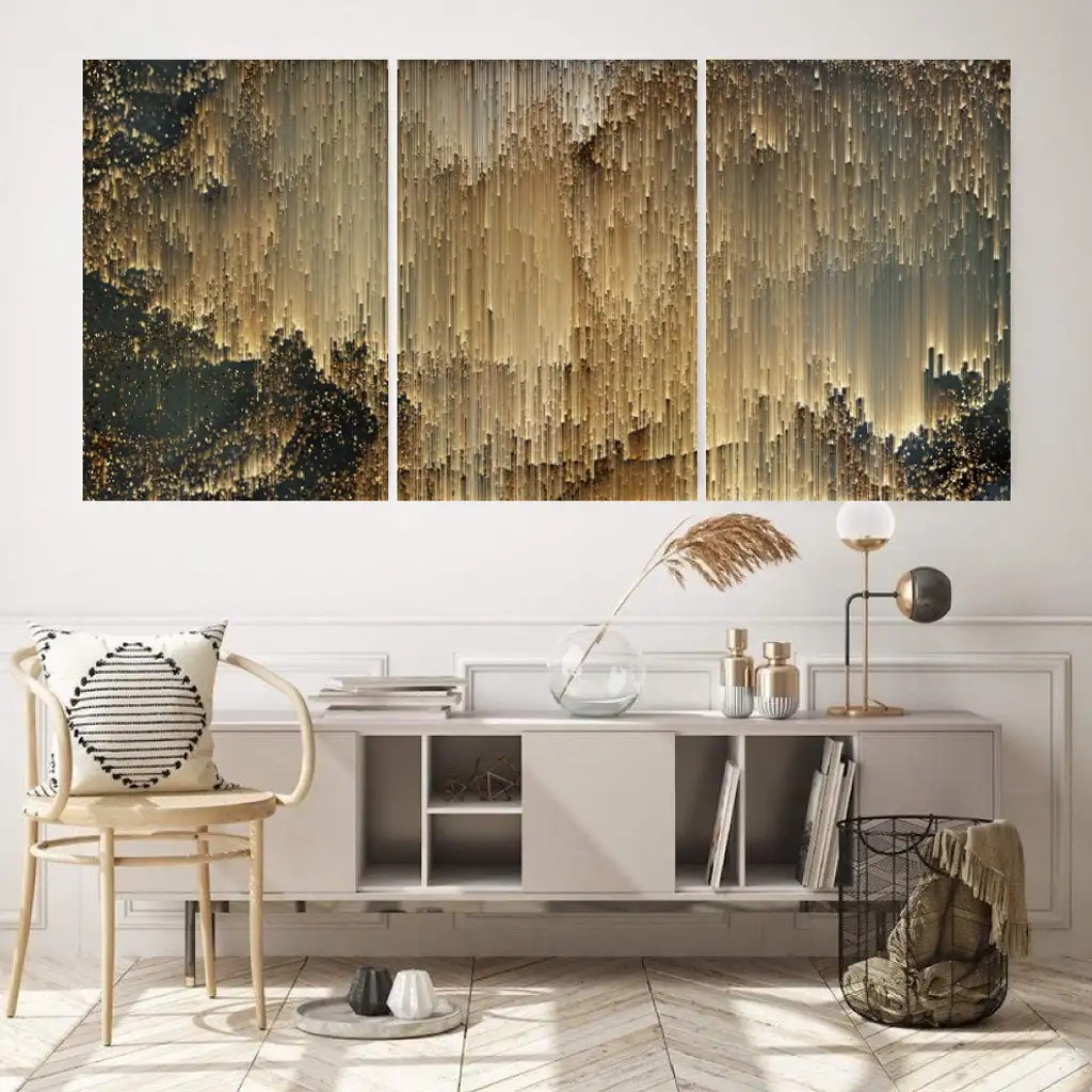 لوحة جدارية فنية لتزين الحائط بتصميم تجريدي ، ثلاث قطع ،مقاس ( 120X60cm)