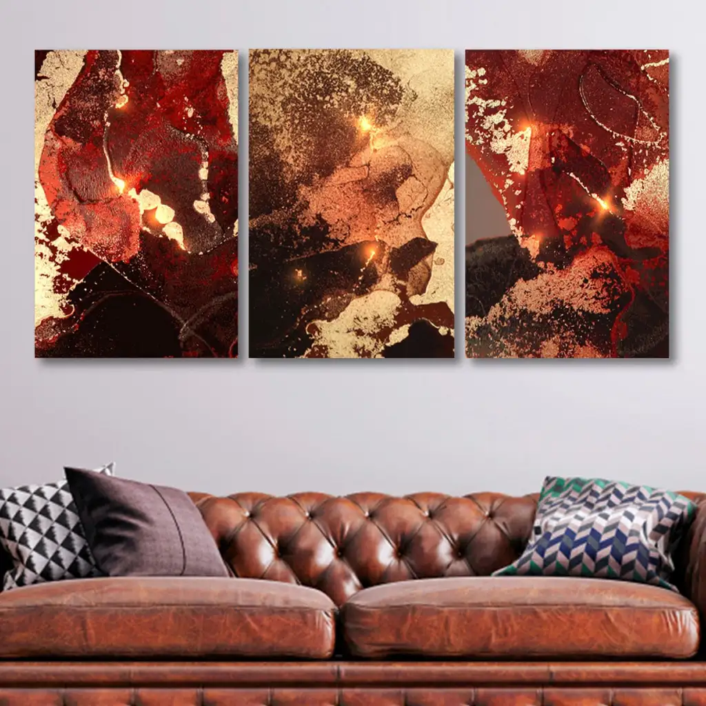 لوحة جدارية فنية لتزين الحائط بتصميم تجريدي ، ثلاث قطع ،مقاس ( 120X60cm)