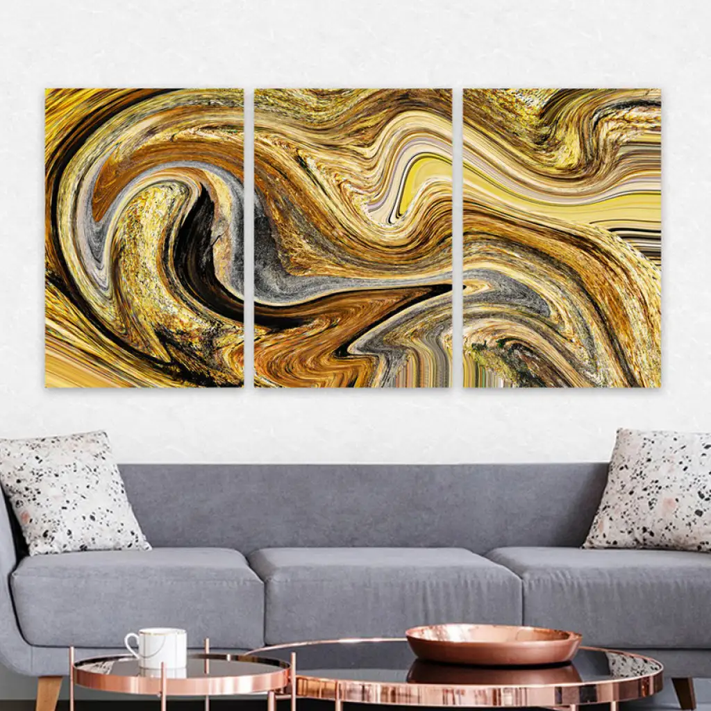 لوحة جدارية فنية لتزين الحائط بتصميم تجريدي ، ثلاث قطع ،مقاس ( 120X60cm)